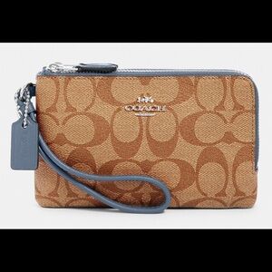 NWT 🔥 Coach Double Corner Zip Wristlet In Signature Canvas